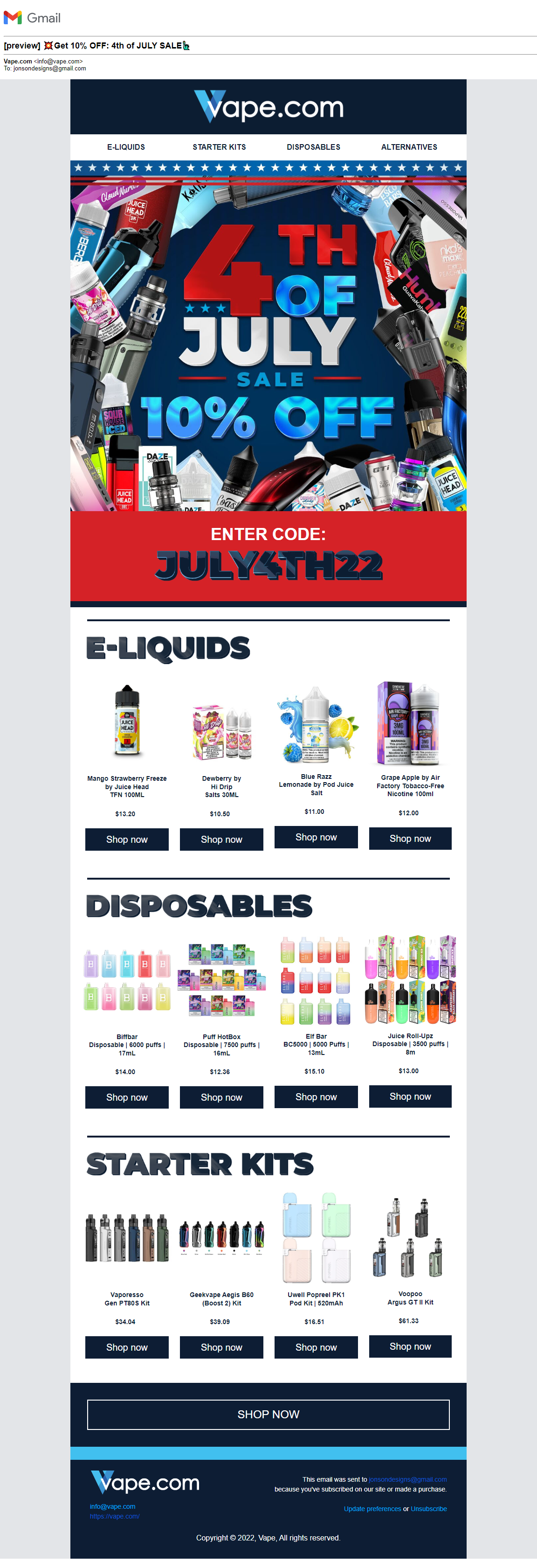 Email Campaign - 4th of July Sale